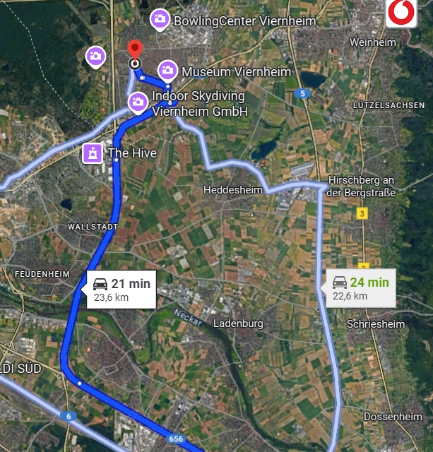 Alternative Anfahrt über Heddesheim!